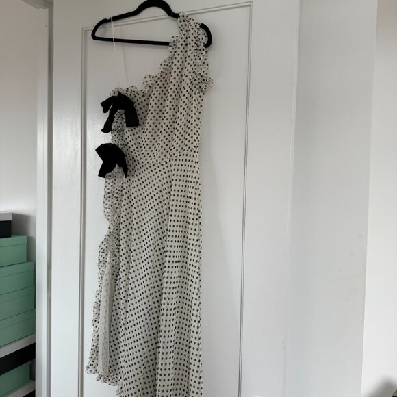 NWT Marianna Senchina Asymmetric Chiffon Midi Dress White/Black Polka Dot Sz S - Picture 5 of 10
